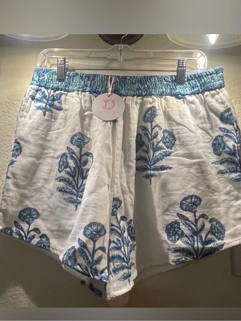 Victoria Dunn White Shorts with Blue Floral Print